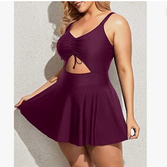 NWT burgundy wine color swimsuit dress, size 14 - Picture 1 of 11